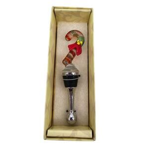 Mango Moon Glassware Blown Glass Wine Stopper Cork Christmas Candy Cane